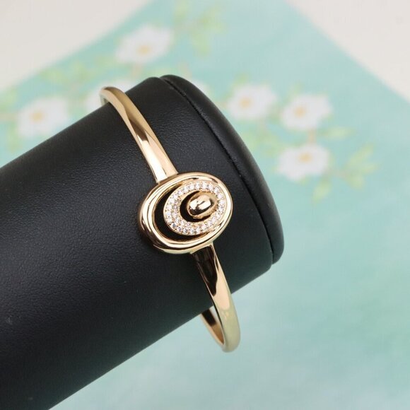 Elegant Rose Gold Bangle with Crystal Halo Oval Accent Design, XPBL0517 - Picture 9 of 12